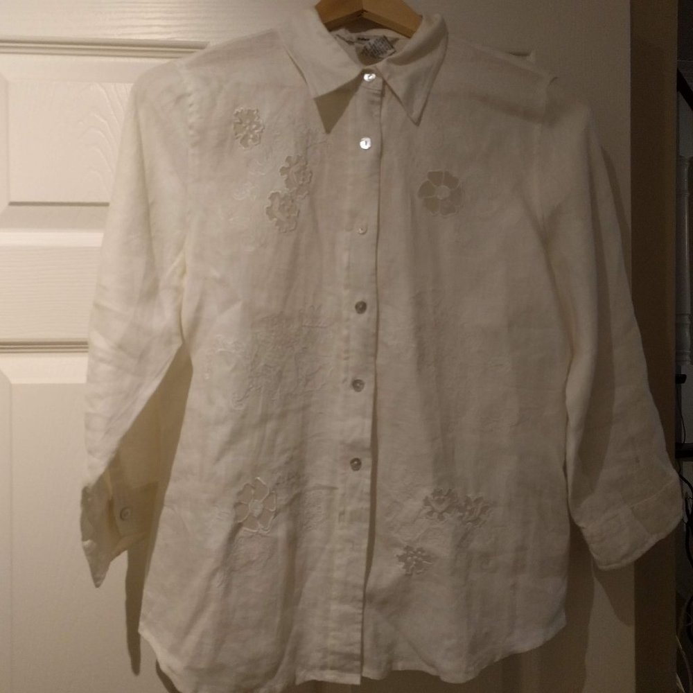 Irish Linen Tonal Embroidered Blouse